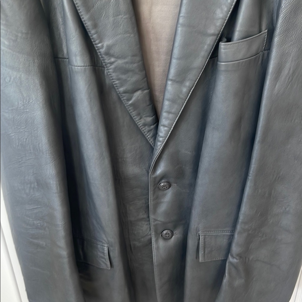 Vintage Grey Clipper Mist Men’s leather Coat size 46 X- long - Picture 2 of 14